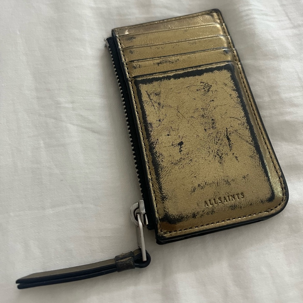 ALL SAINTS distressed gold cardholder